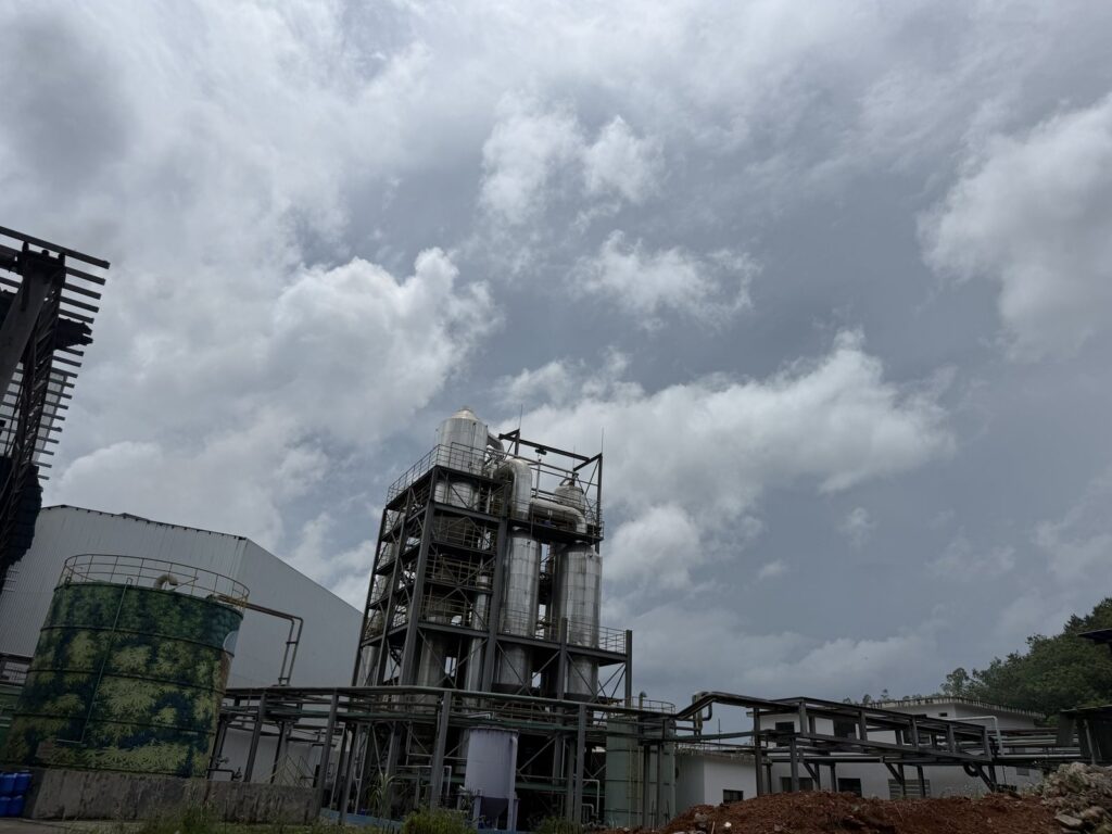 Skyline of a lignosulfonate plant with evaporation and drying towers