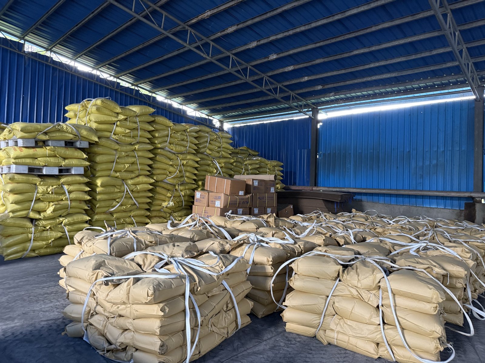 Packed bags in a warehouse